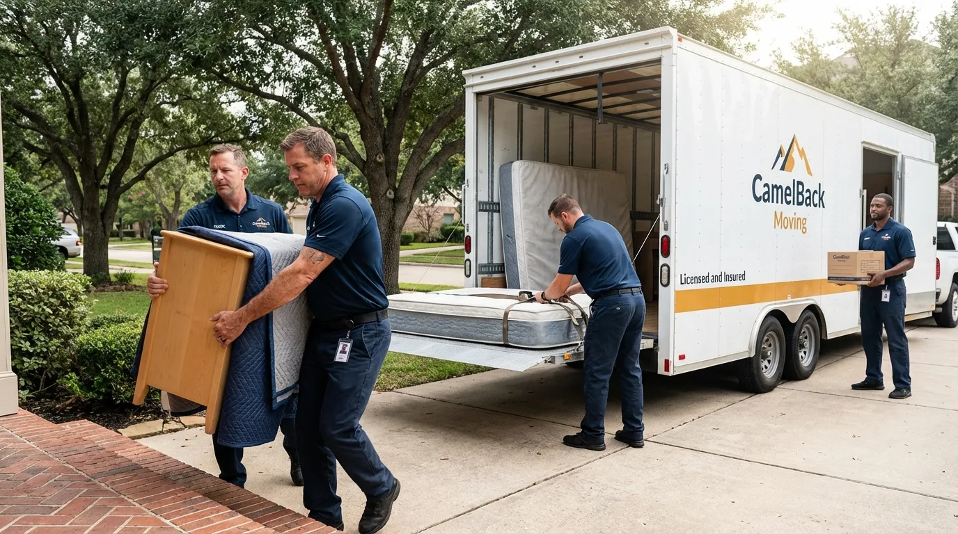 Crew loading residential truck for cross-state move from Alva, OK