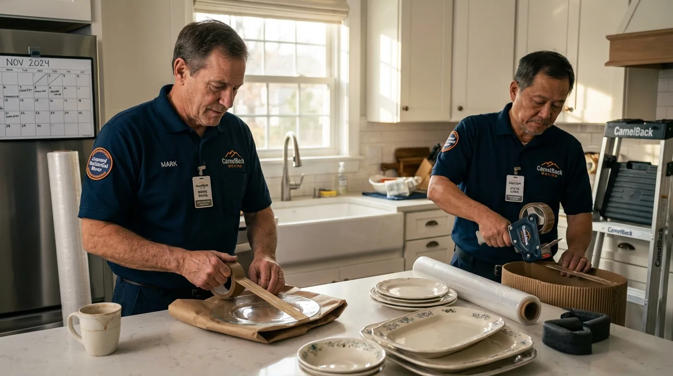 Professional crew packing kitchen dishware in Alva, OK
